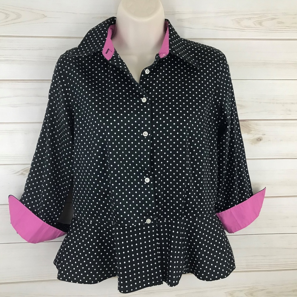 Ralph Lauren Women's Blouse Black Pink Peplum 6P